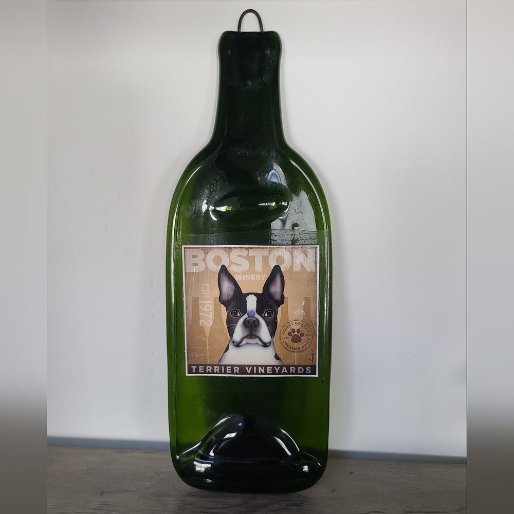 Boston Terrier Decor, Green Wine Bottle Wall Accent, Kitchen Decor, Dog Decor